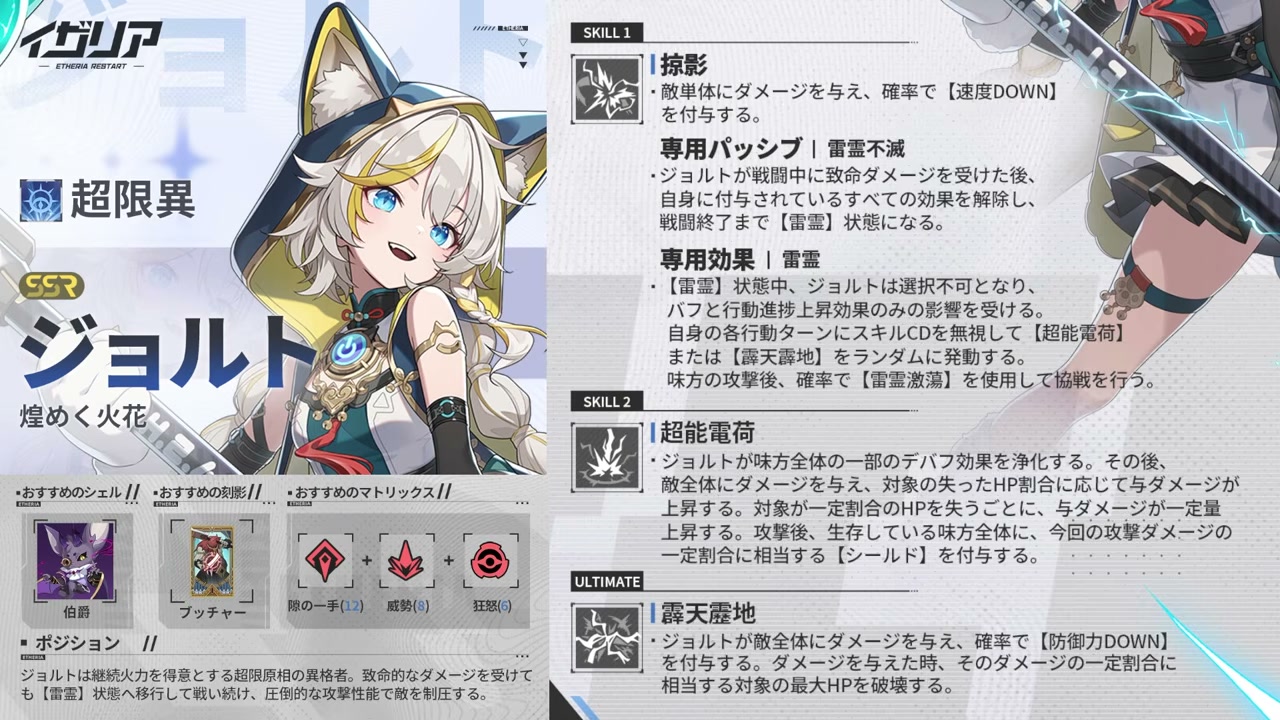 実装後のジョルトのキャラクター情報画面（実機画面）